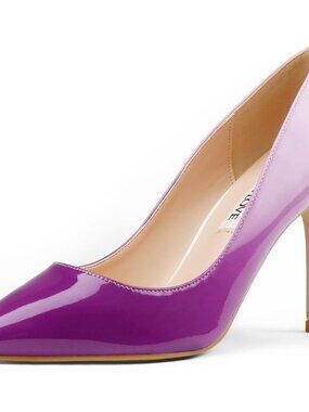 Women's White Purple Patent Pump Shoes 3.5" High Heels Pointy Toe Stiletto Pumps